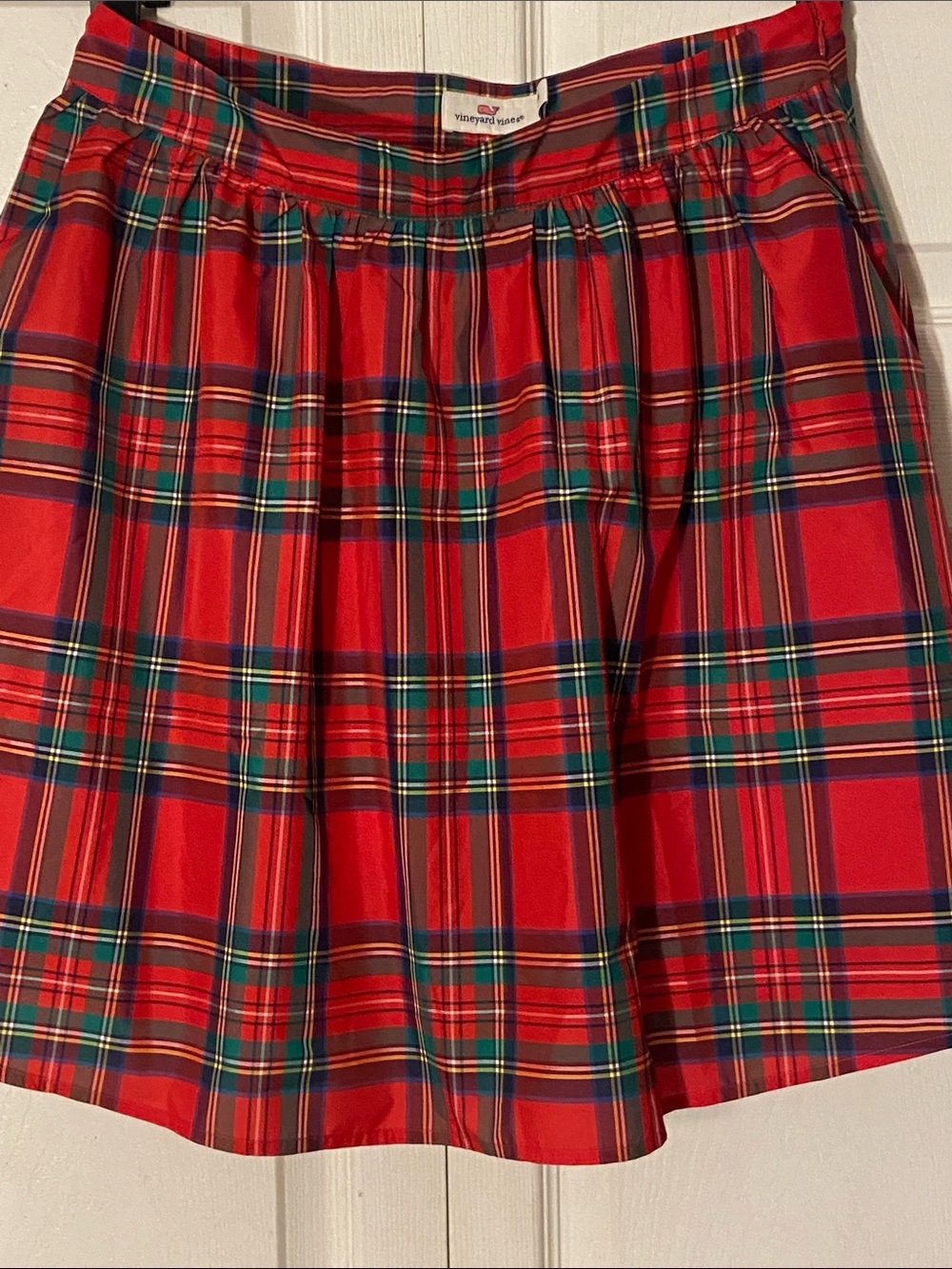 Vineyard Vines Red Plaid Circle Skirt Taffeta X-mas sz 8